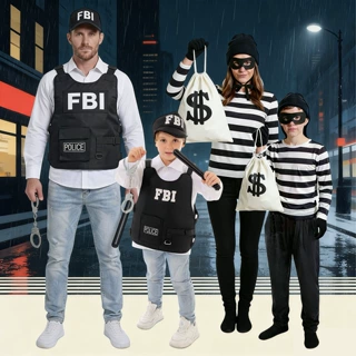 警察小偷cos服饰套装儿童演出服万圣节成人角色扮演服装 一件代发