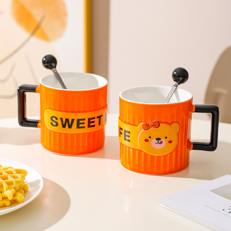 Creativo lindo oso Taza de cerámica pareja taza niños y niñas taza de agua taza de café con cuchara taza de desayuno del hogar