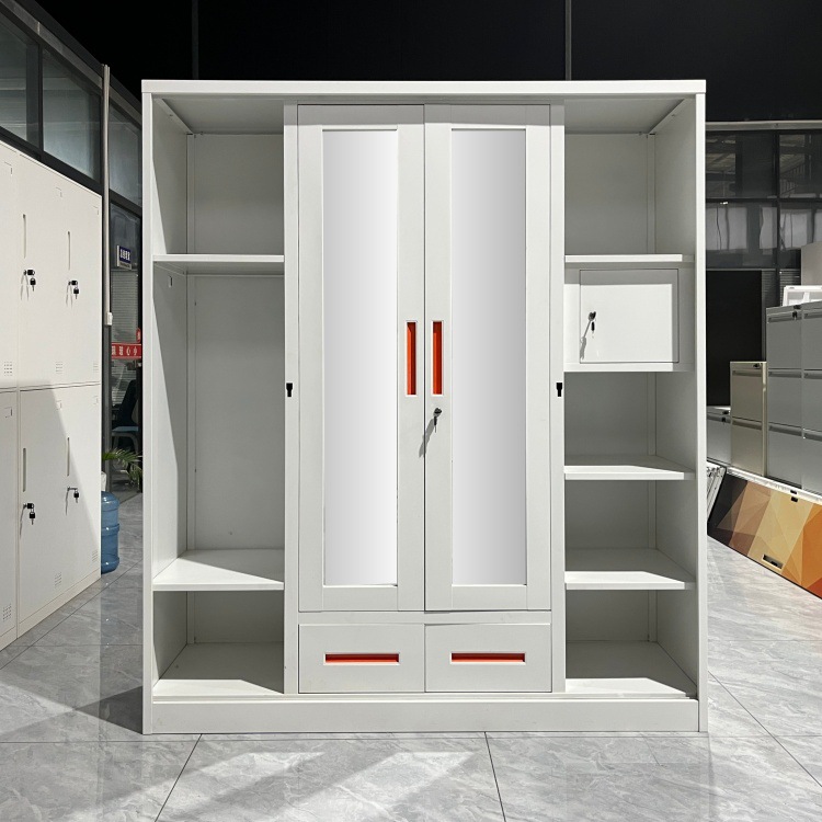 armario de impresión de acero personalizado armario de impresión de cuatro puertas armario de dormitorio armario de metal transfronterizo puerta deslizante hoja de hierro a prueba de humedad