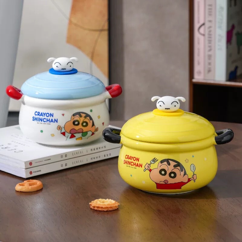 Crayon Xiao Xin Binaural instant noodle bowl with lid Dormitory Home Student Doll Ceramic Big Soup Bowl High Beauty Value Accompanying Gift