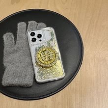 适用iPhone15新年手机壳流沙立体14Pro美金转盘金属保护套12/13硬