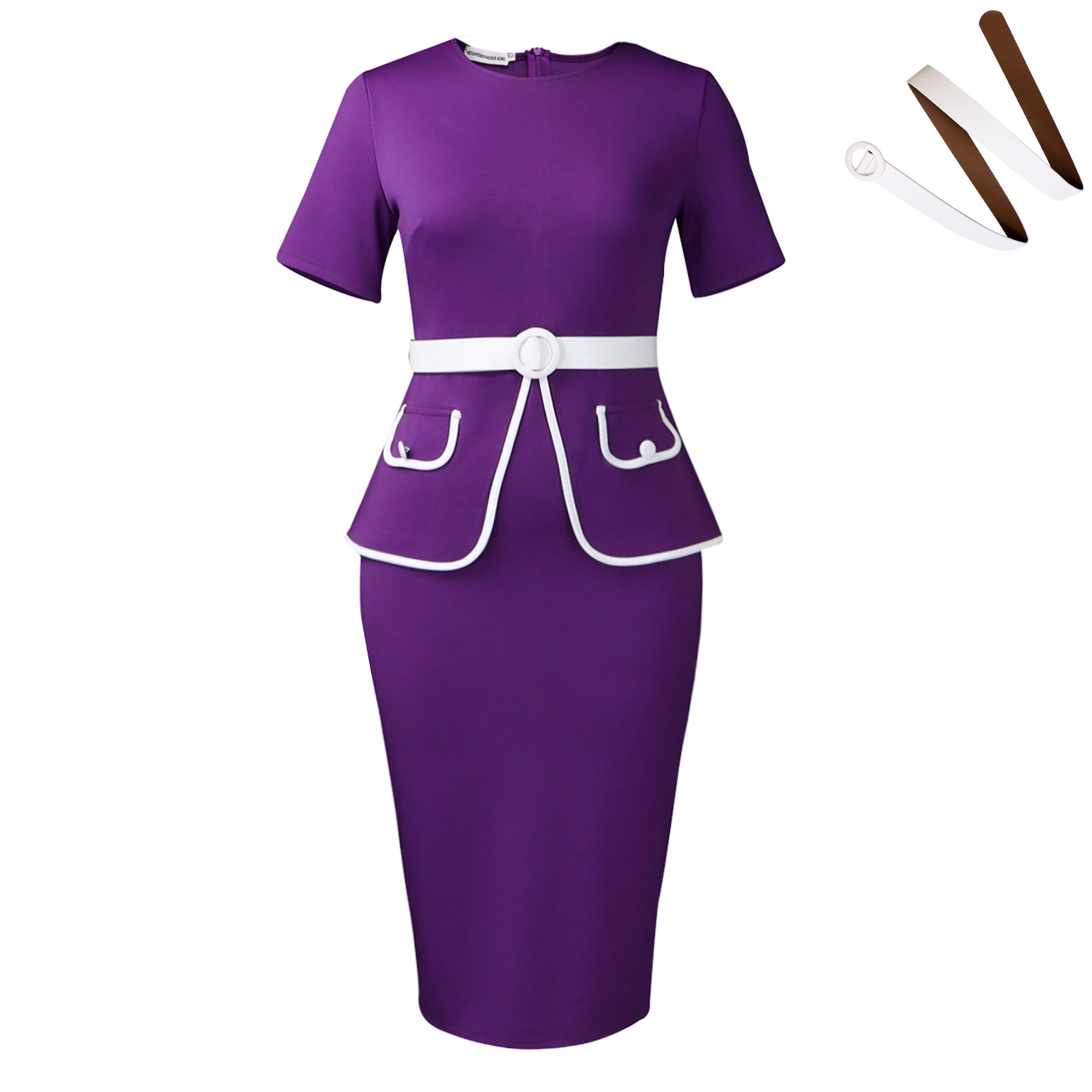 Elegant Plus Size Bodycon Dress Short Sleeve Stretch Fabric Fashionable Design Office Wear or Casual Occasion