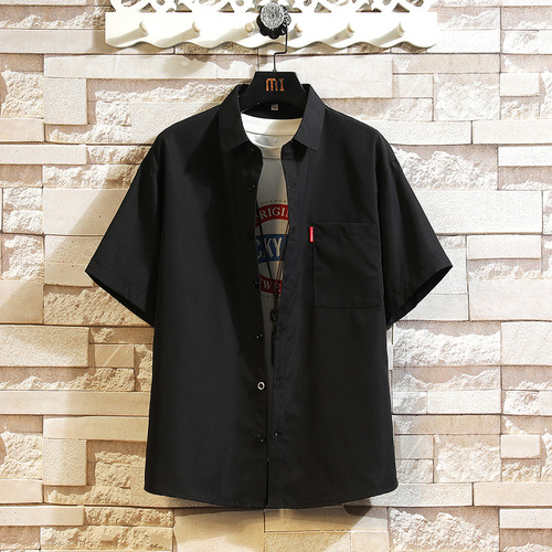 Summer Solid Color Short Sleeve Set Five-Button Shirt and Shorts for Men Plus Size Two-Piece Set/Leg 22 Shorts 20/TP42