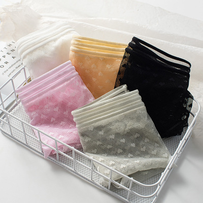 厂家直销透气女士内裤性感半透明提花结镂空蕾丝纯棉档中腰三角裤|ms