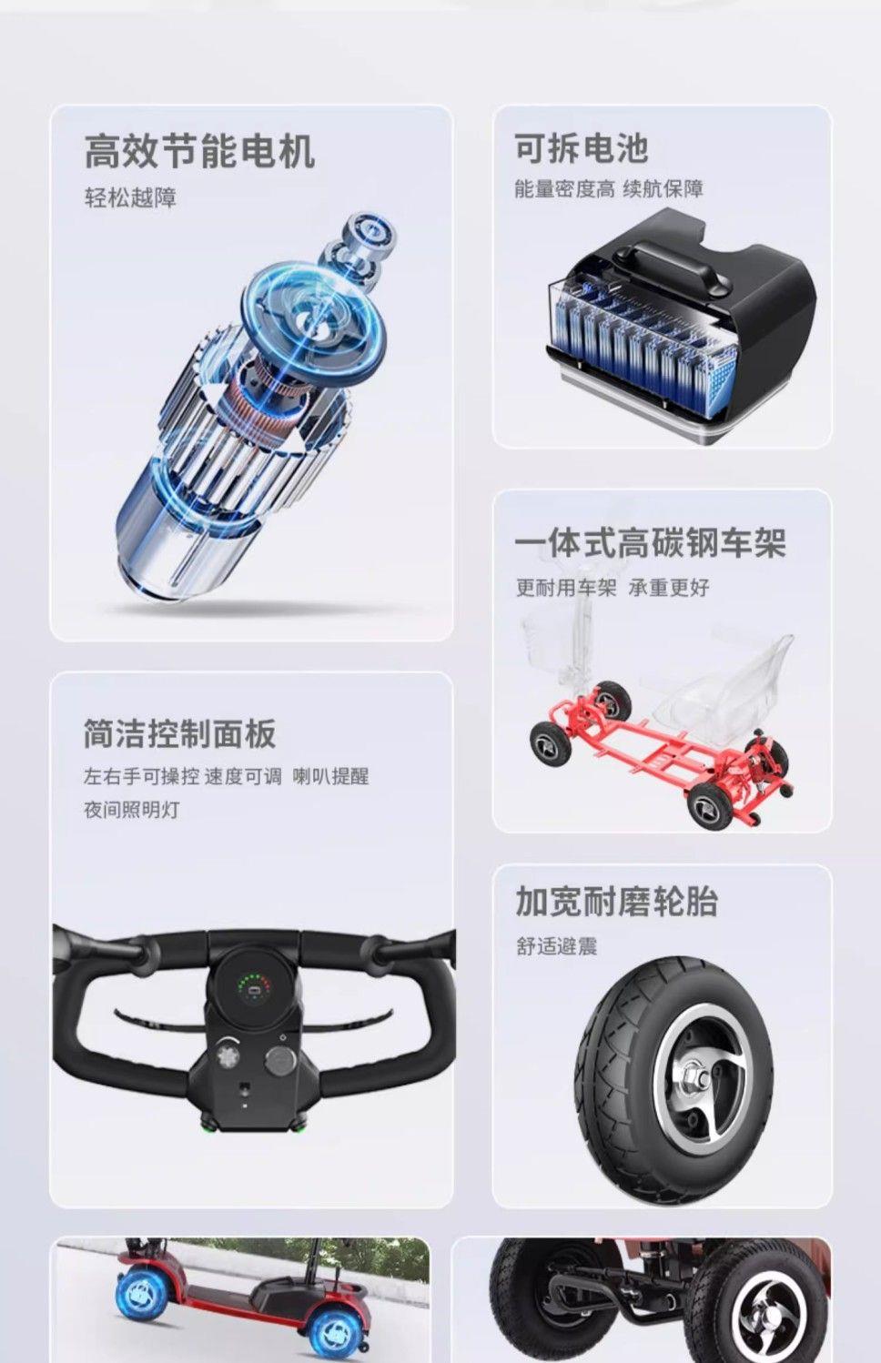 Elderly Mobility Scooter, Four-Wheeled Electric Scooter for Daily Use, with Cup Holder, Shock Absorption, Foldable Electric Scooter for the Elderly