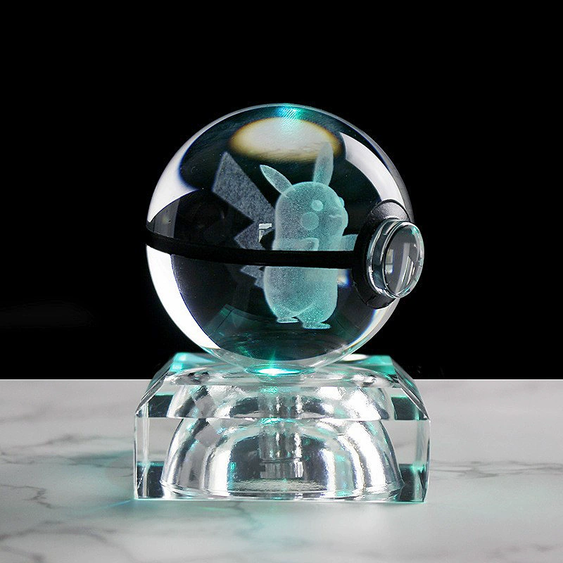 Кристальный шар покемонов с хрустальной основой, цельный покемон, бесплатная доставка, 50 мм, стерео, 3D, внутренняя резьба, подарок на день рождения