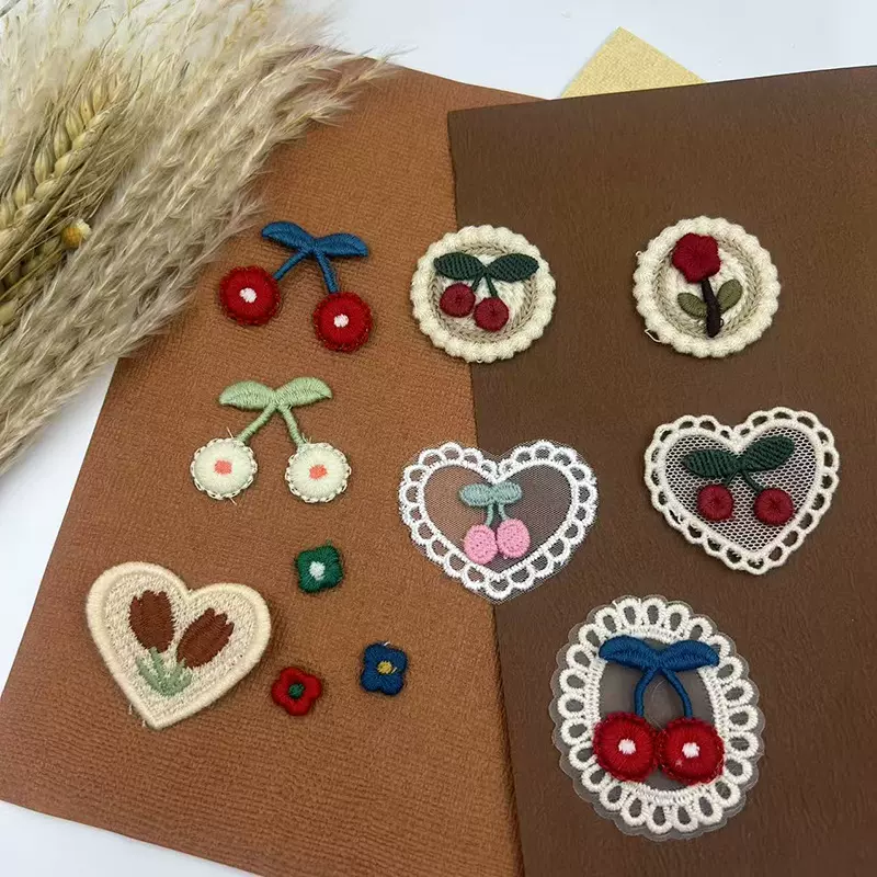 可爱樱桃花朵布贴服装辅料包包饰品装饰布贴纺织手工DIY补丁贴