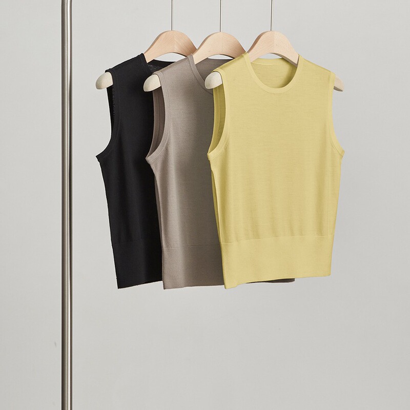 Xinao Merino Sheep Wool Knitted Vest Women's Solid Color Round Neck Easiest for Match Elegant Casual Loose Sweater