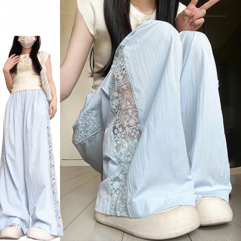 レースは透かし彫りのワイドパンツの女性の夏の2025新型のハイウエストのデザイン感がゆったりしていて、痩せています。|undefined