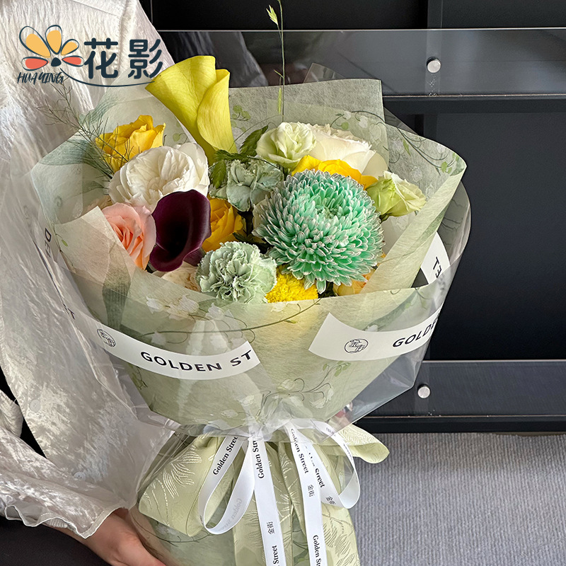 花影韩国印花无纺布鸟语花香鲜花包装褶皱内衬打底花束纸花店包花
