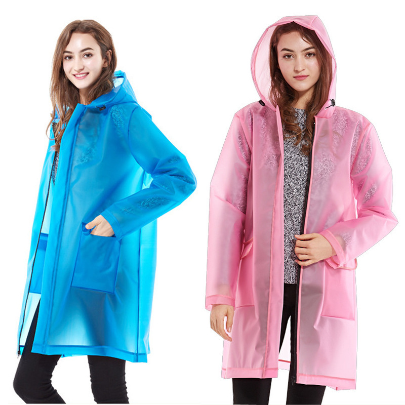 Adult Women's Fashionable Raincoat Tpu Biodegradable Hemmed Raincoat Outdoor Mid-Length Hooded Waterproof Windbreaker