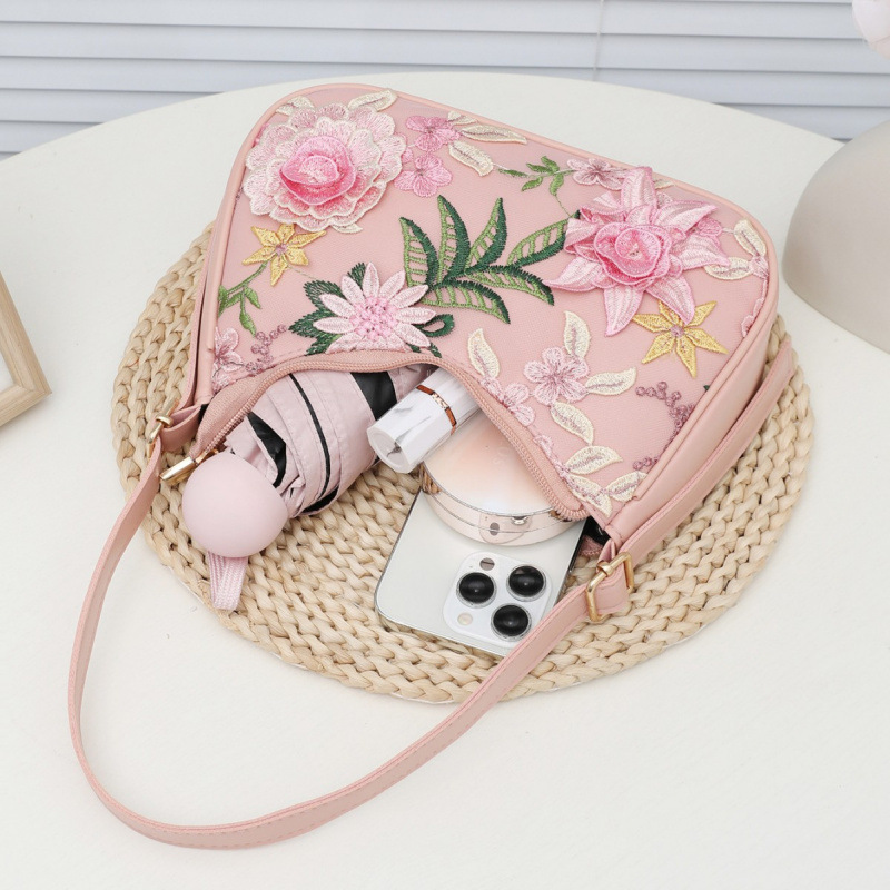 2025 nueva bolsa de hombro de alto valor axilar flores bordadas estilo callejero bolsa de moda personalidad de mujer image 4