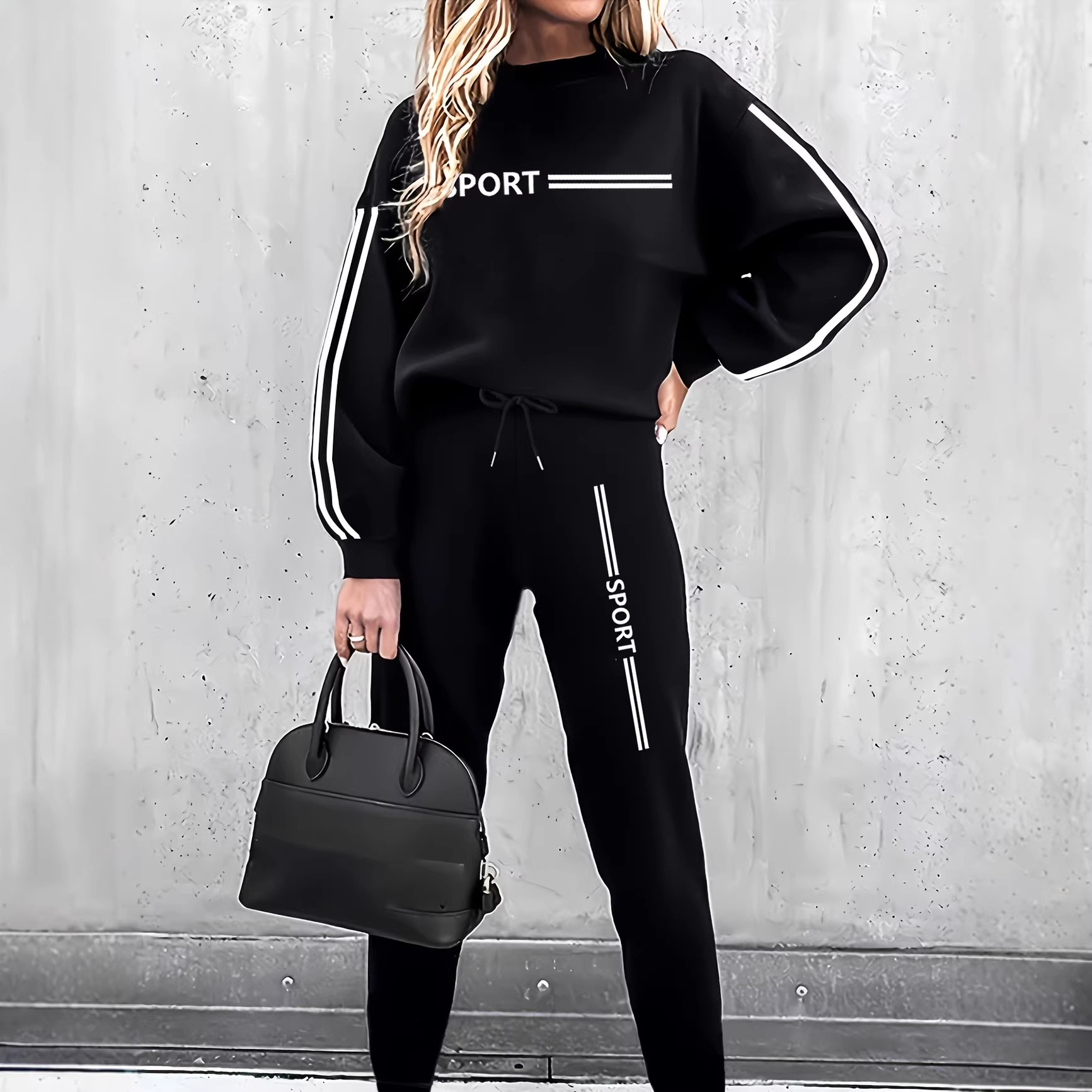 Women's Fleece Lined Tracksuit Long Sleeved Autumn Winter Fashion Letter Print Casual Set_ecoleips.com