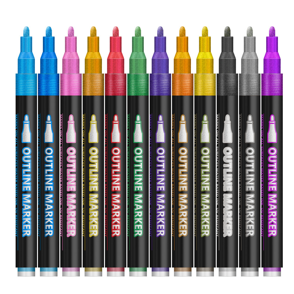 Bolígrafo de contorno de doble línea DIY bolígrafo de contabilidad de tarjetas de Navidad bolígrafo flash bolígrafo de resaltador de color de metal