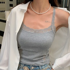 LV26超级小蛮腰挂脖蕾丝吊带背心女小心机辣妹设计高级感美背内衣