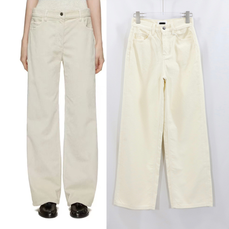 Nanyou High-End Version the Corduroy Jeans for Women, Off-White, Simple High-Waisted Straight Loose Long Pants, 2026 Spring Model