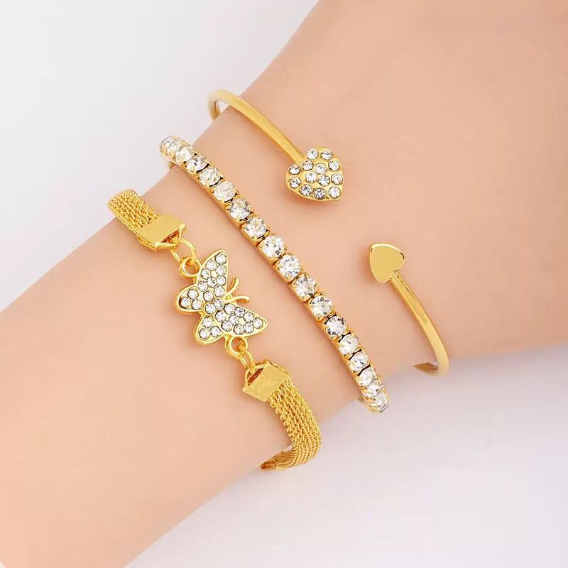 European and American Niche Infinity Figure-Eight Bracelet Versatile Heart-Shaped Open Bangle with Diamonds Infinity Symbol Alloy 3-Piece Set European and American Niche Infinity Figure-Eight Bracelet Versatile Heart-Shaped Open Bangle with Diamonds Infinity Symbol Alloy 3-Piece Set