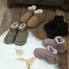 XSHX『原木纽扣』儿童真皮雪地靴男女童冬加厚冬一脚蹬【温州鞋】