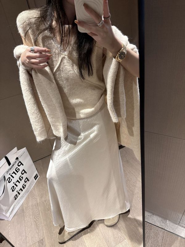 2025新款早秋小个子蕾丝背心开衫两件套女慵懒风V领针织套装上衣|undefined