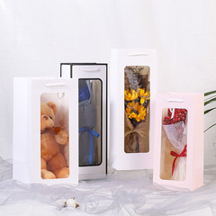 Red Wine and Fresh Flowers Gift Bag with Window, Transparent Valentine's Day Single Handheld Rectangular Paper Gift Bag, Gift Bag for Handover
