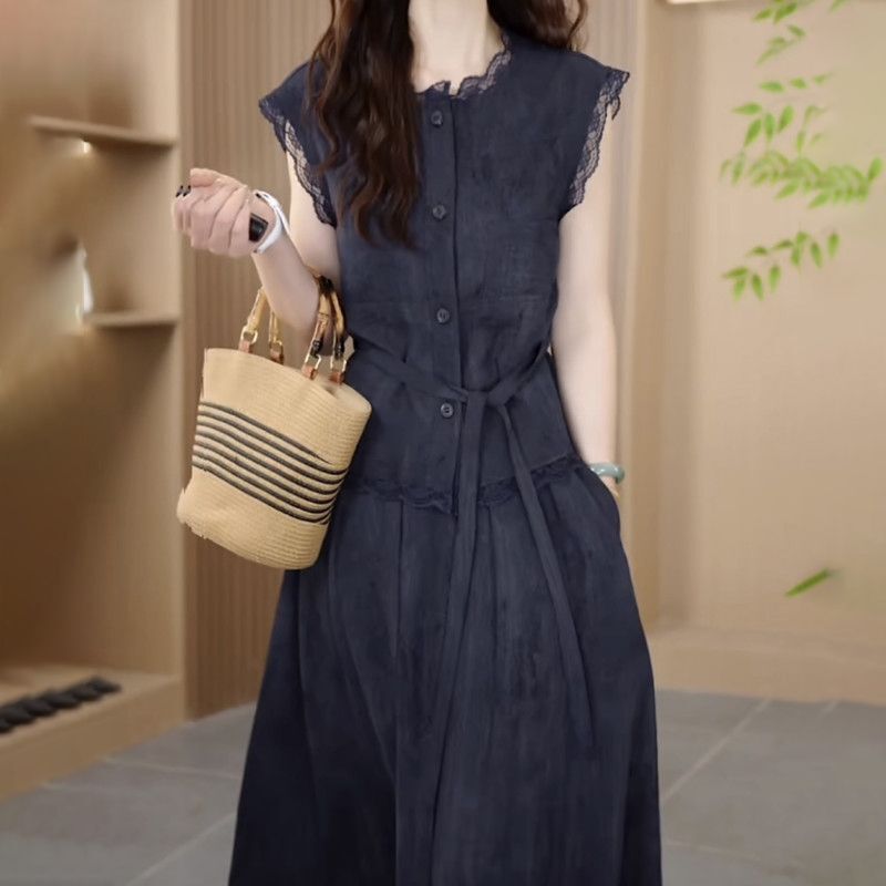 女性のためのフレンチツーピースアイスシルクシフォンドレスお腹カバー2025夏の新しいファッション大きいサイズ痩身スーツ|undefined