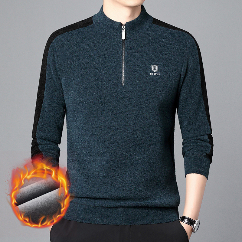 Men's new casual long-sleeved fleece-lined sweater, autumn/winter half-turtleneck knitwear, available for drop shipping Men's new casual long-sleeved fleece-lined sweater, autumn/winter half-turtleneck knitwear, available for drop shipping
