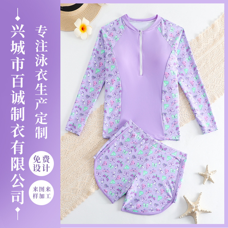 Printed split swimsuit female student new slim sports conservative swimming pool professional long sleeve hot spring swimsuit wholesale