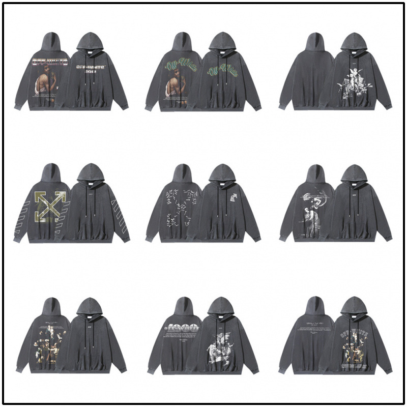 2025 Autumn and Winter New Ow Men's and Women's Youth Couple's Clothing European and American Trendy Brand Large Size Loose Washed and Distressed Sweatshirt