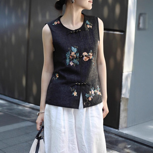Nanyou New Chinese Style Silk Fragrant Cloud Yarn Cracked Embroidered Vest Retro Elegant Fashion Tang Suit Women's Vest