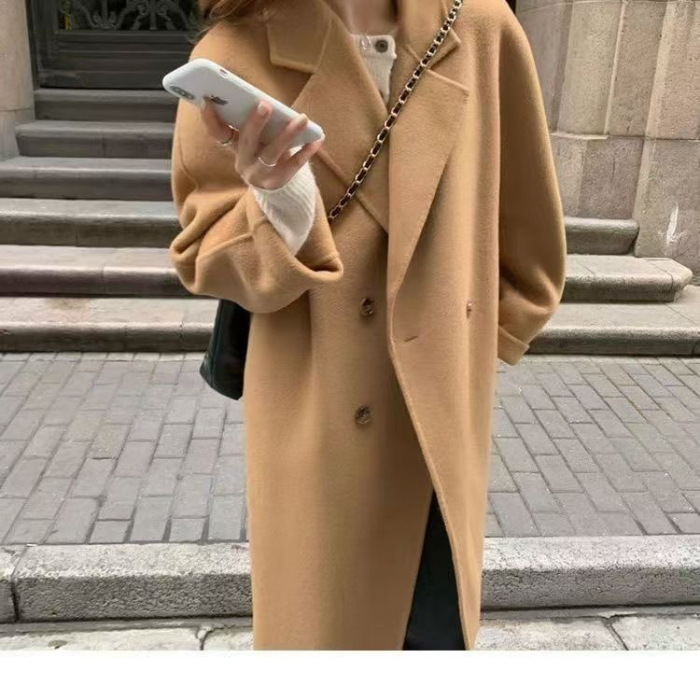 灰色双面毛呢大衣女2025秋冬新款韩版宽松中长款呢子加厚外套女装|undefined