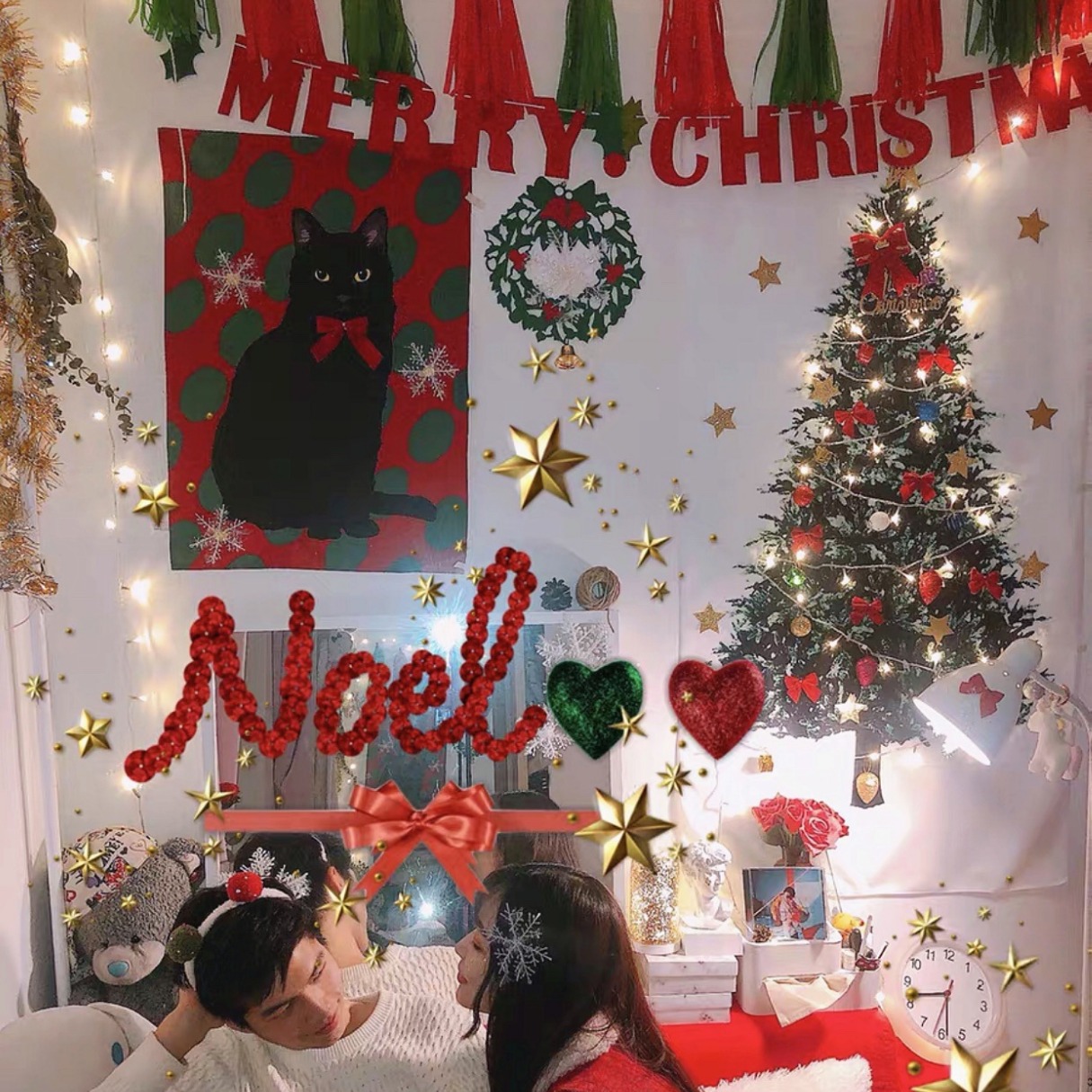 Tela Decorativa Navideña para Colgar en Árboles de Navidad, Decoración Festiva, Fondo Navideño Fresco, Tapiz Simple, Tela Decorativa para Comercio Exterior