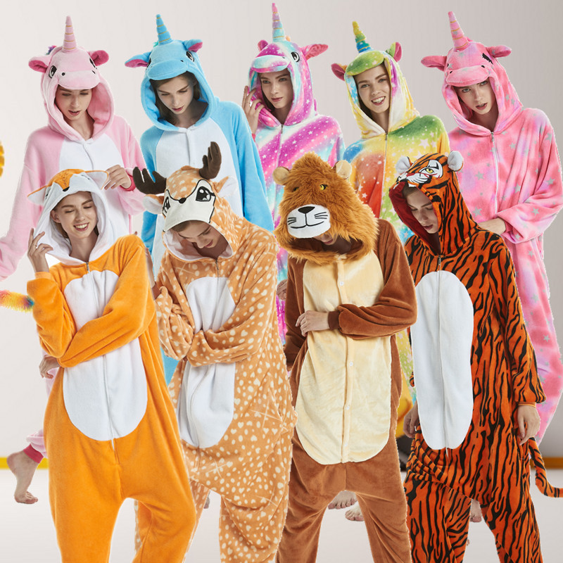 Dinosaur Animal Cartoon One-piece Pajamas Adult Flannel Couple Autumn and Winter Thickened Coral Fleece Home Clothes Wholesale
