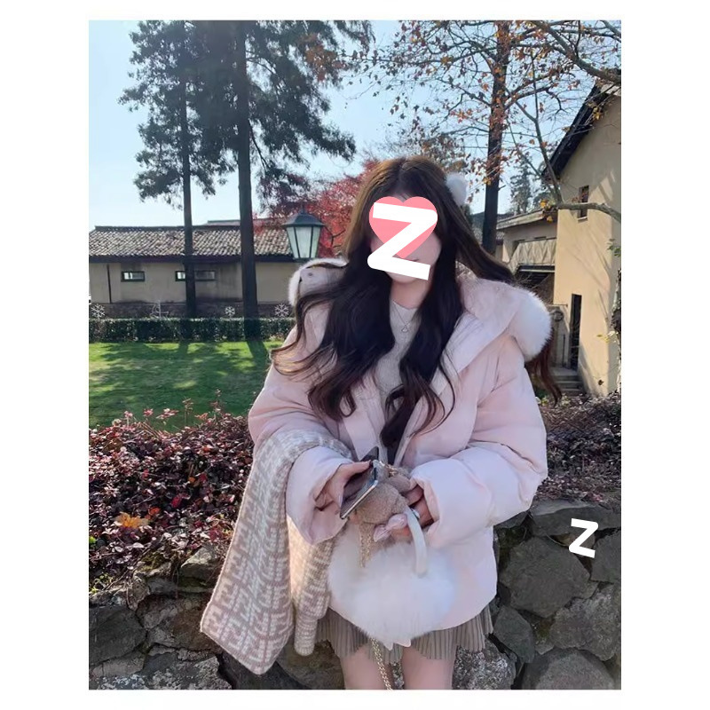 羽绒服女短款新款设计感白鸭绒加厚时尚大毛领小个子冬季外套氨纶