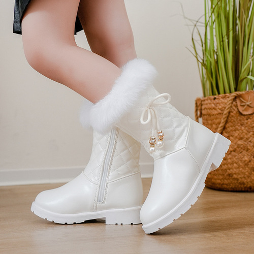 Girls 'snow boots to keep warm in winter, New style velvet princess leather boots, Korean cold-proof ankle short boots