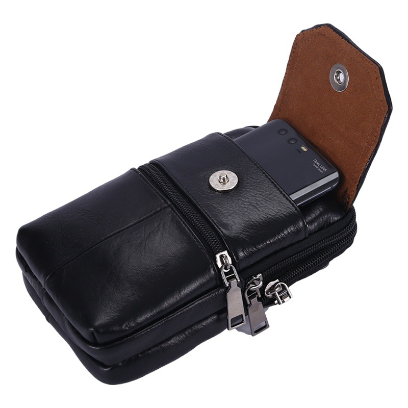 Mobile Phone Bag, Men's Waist Bag, Multifunctional Vertical Belt Bag for Construction Sites, Outdoor Genuine Leather Hanging Bag, Leather Case Mobile Phone Bag