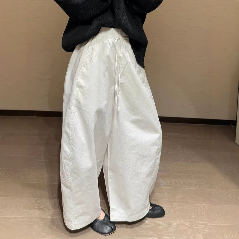 Highly Recommended! White Wide-Leg Casual Barrel-Shaped Pants for Women, Summer Thin Drawstring Elastic Waist Casual Long Pants Highly Recommended! White Wide-Leg Casual Barrel-Shaped Pants for Women, Summer Thin Drawstring Elastic Waist Casual Long Pants