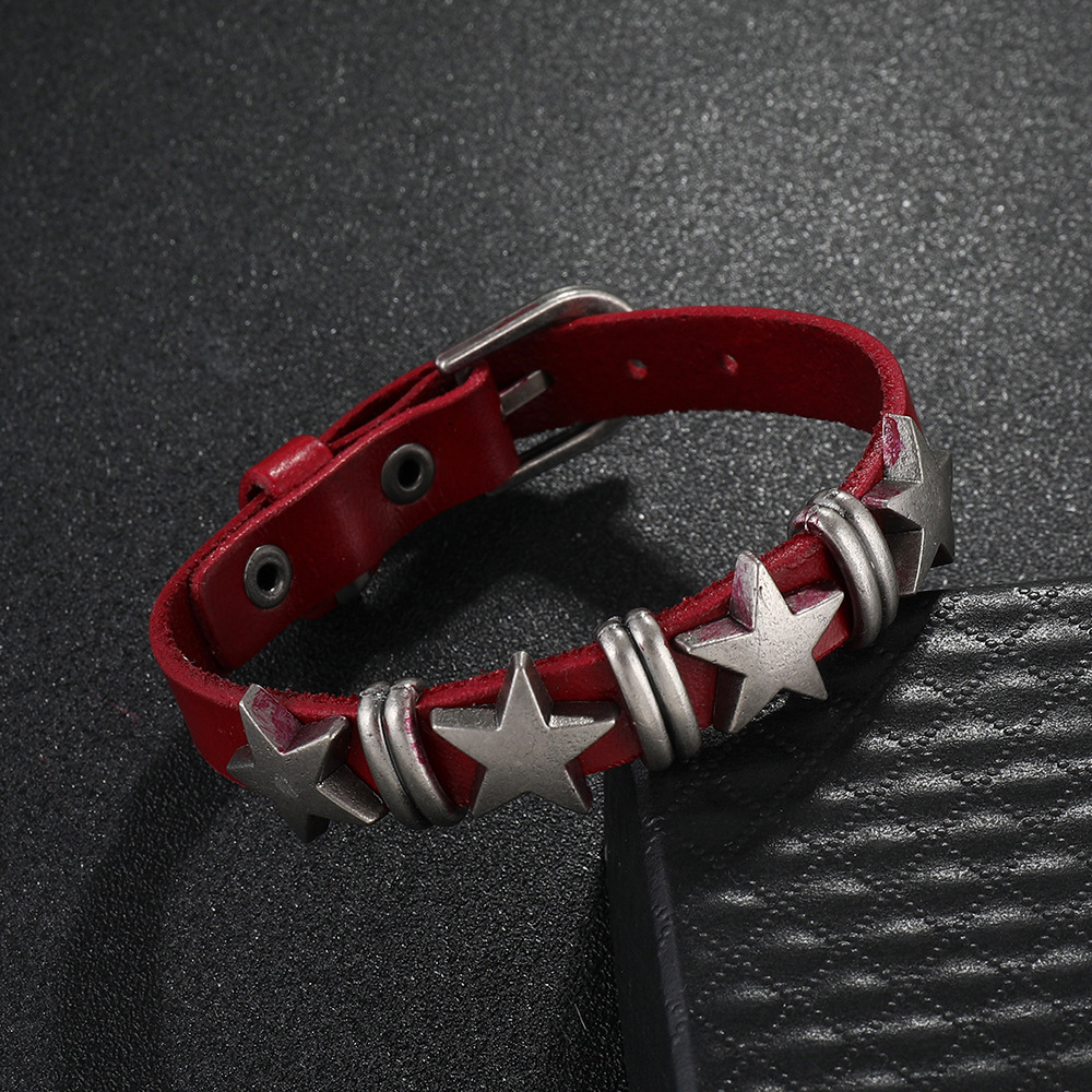 Pulseira de couro com pentagrama para homem estilo punk_voghion.com