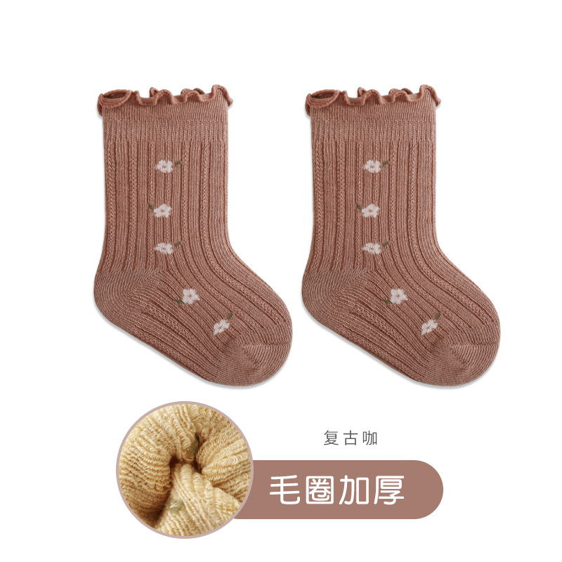 2023 invierno nuevo bebé niñas calcetines engrosados Terry cálido bebé calcetines princesa encaje niñas media pantorrilla Calcetines