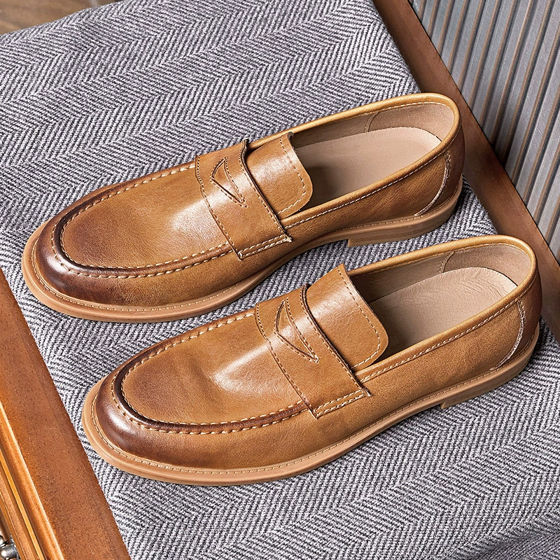 Мягкая подошва одна педаль Lefu обувь мужская кожаная дышащая ручная английская ретро-бизнес кожаная обувь мужская кожаная повседневная обувь