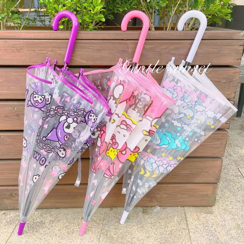 Sanrio with Long Handle Transparent Kulomi Windproof Bold Anime Umbrella Full-automatic Children's Cartoon Thickened