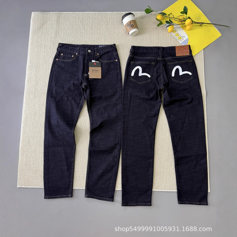 Dropshipping Evisu Lucky God Back Pocket Iconic White Small m Embroidery Eye-Catching Stylish Dark Jeans