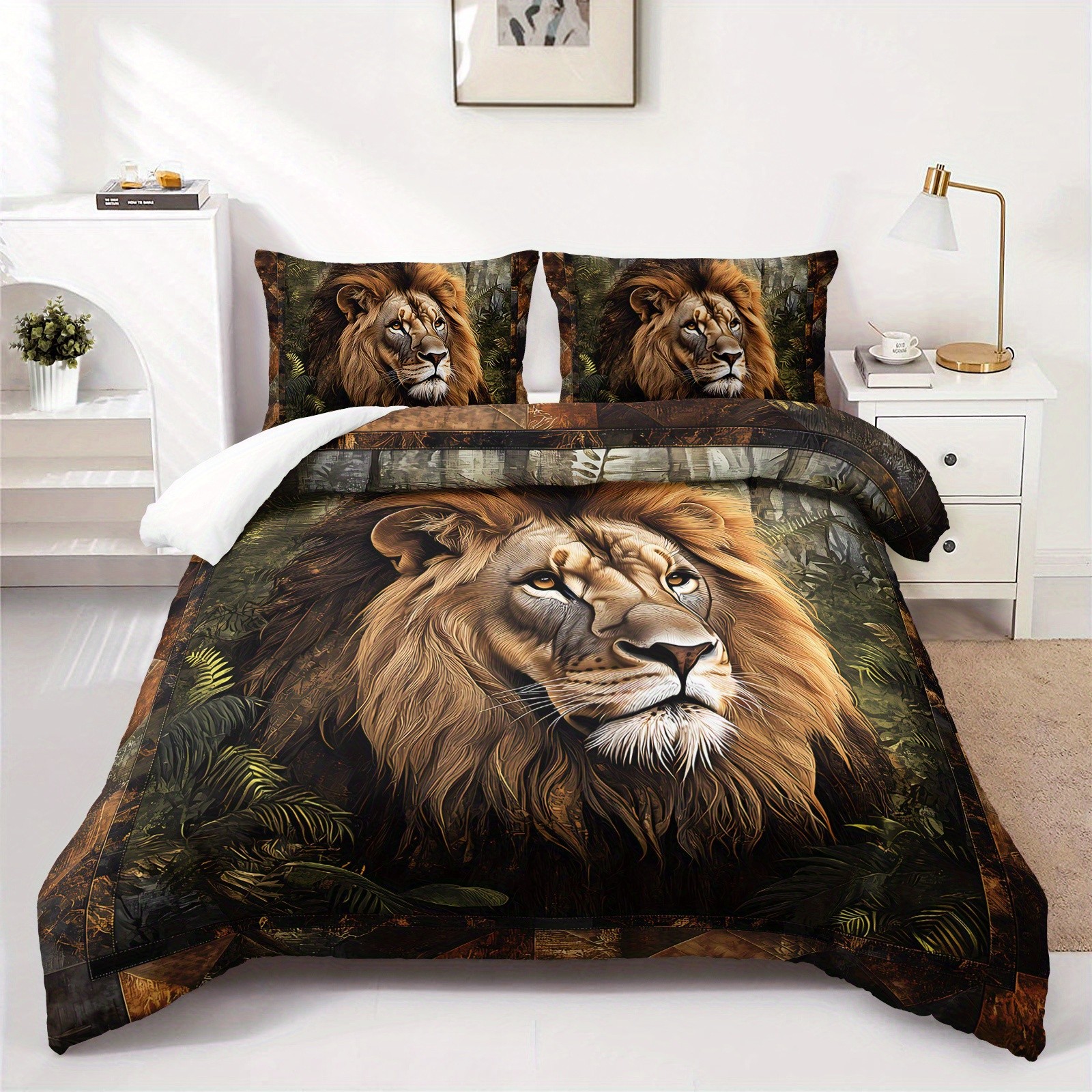 TEMU / JIT textil doméstico molido impresión digital ropa de cama kit león patrón creativo fuente fábrica