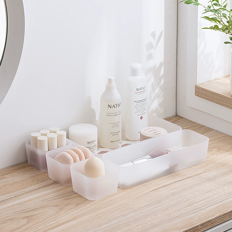 Desktop Transparent Plastic Cosmetic Drawer Organizer, PP Plastic, Multi-Size Modular Set