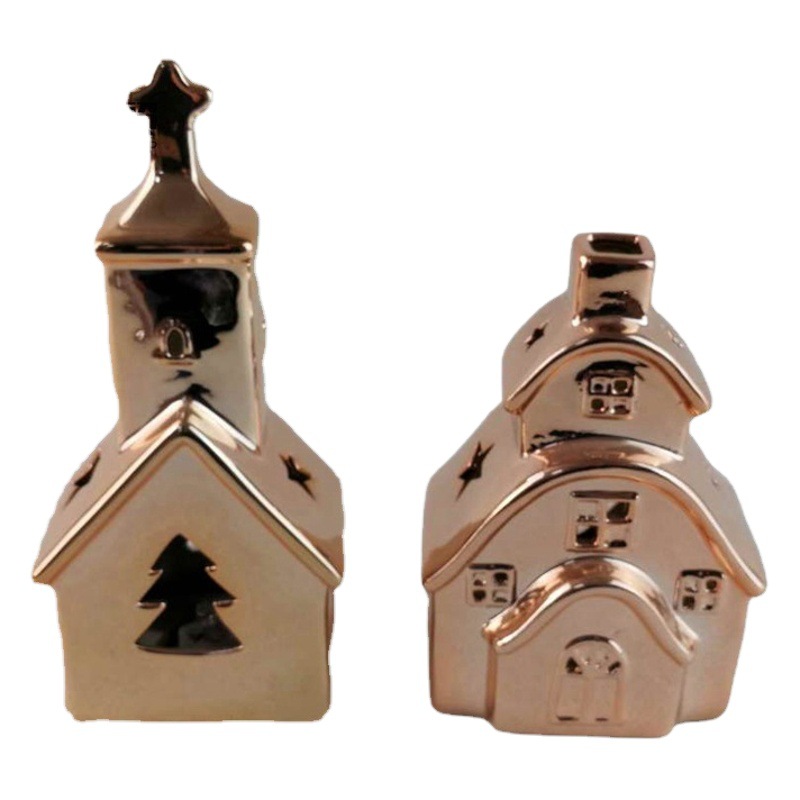 Galvanoplastia Navidad cerámica decoración de la casa hueco LED vela habitación media temperatura porcelana blanca titular de la vela decoración de vacaciones