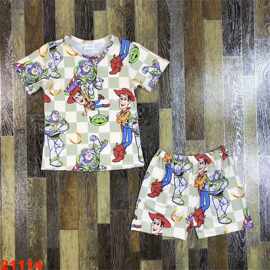 精品外贸婴幼儿童套装批发男孩可爱玩具短袖格子睡衣套装