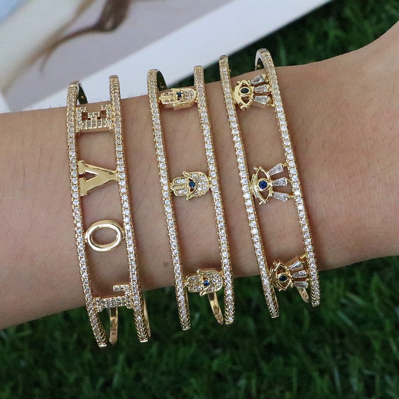 Fashion Love Palm Eye Copper Bracelets Gold Plated Zircon Copper Bracelets