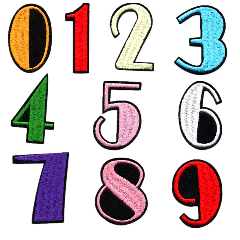 Nuevo color 10 pegatinas de tela digital bordado pegatinas jeans rasgado pegatinas de parche decorativo 0-9 pegatinas decorativas digitales