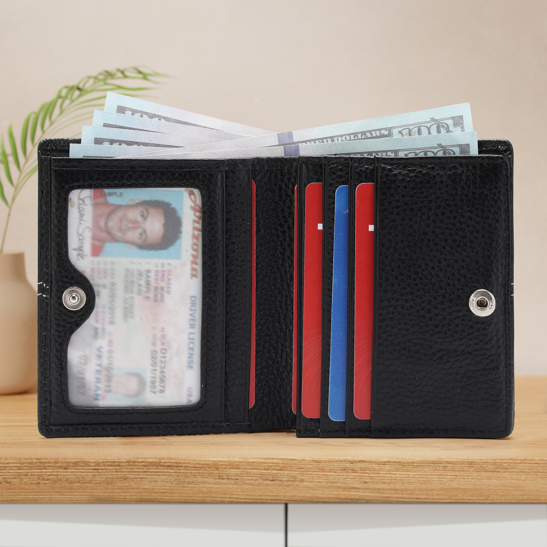 Cartera de cuero de primera capa simple transfronteriza Cartera de cuero suave con estampado de lichi a presión para hombres Cartera corta para hombres de negocios