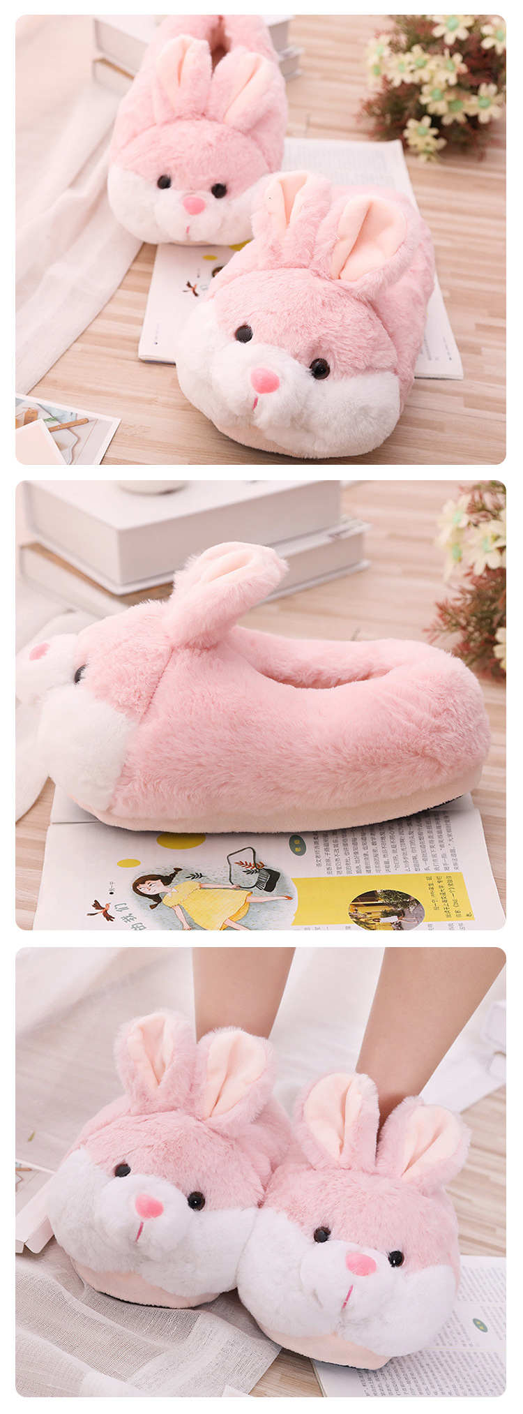 Damskie aksamitne pluszowe otwarte na palce regulowane wiosenne letnie sypialnia na zewnątrz przytulne piankowe z pamięcią kształtu nadające się do prania w pralce_voghion.com