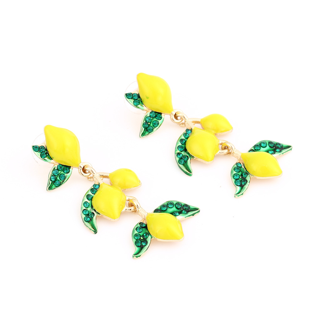 1 Pair Casual Cute Lemon Enamel Alloy Rhinestones Drop Earrings display picture 2